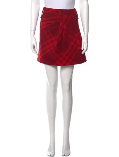 Pre-owned Burberry Wool Mini Skirt W/ Tags In Red