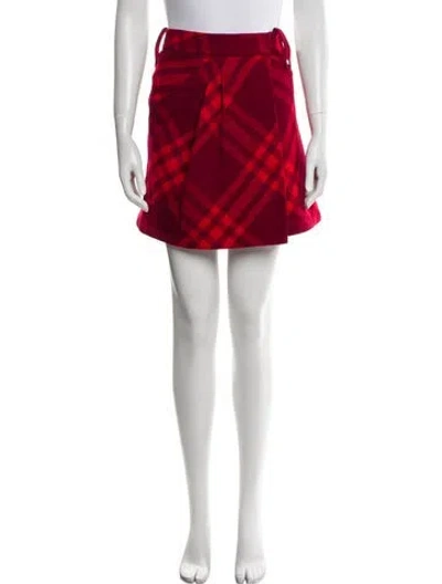 Pre-owned Burberry Wool Mini Skirt W/ Tags In Red