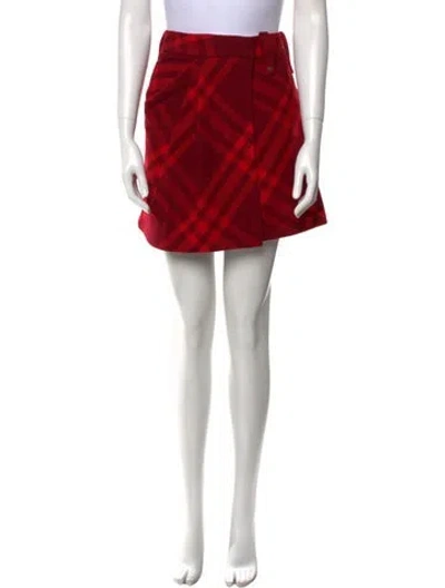 Pre-owned Burberry Wool Mini Skirt W/ Tags In Red