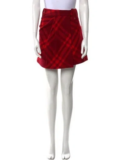 Pre-owned Burberry Wool Mini Skirt W/ Tags In Red