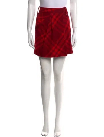 Pre-owned Burberry Wool Mini Skirt W/ Tags In Red