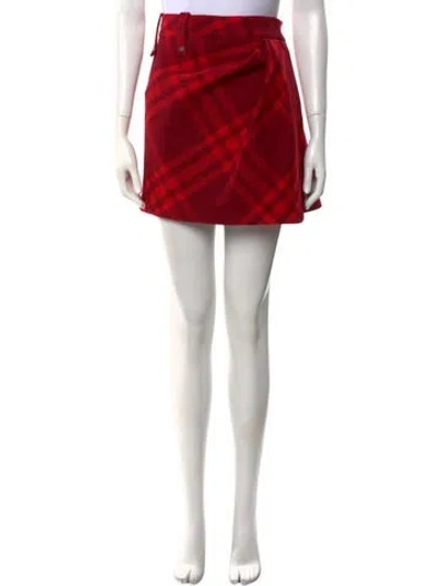 Pre-owned Burberry Wool Mini Skirt W/ Tags In Red