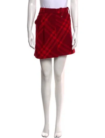Pre-owned Burberry Wool Mini Skirt W/ Tags In Red