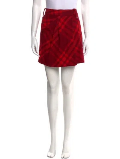 Pre-owned Burberry Wool Mini Skirt W/ Tags In Red