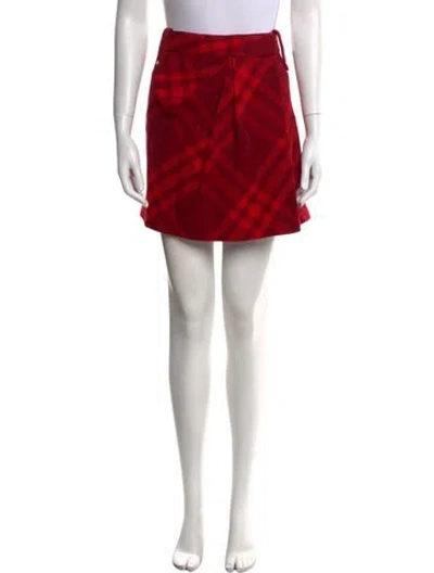 Pre-owned Burberry Wool Mini Skirt W/ Tags In Red