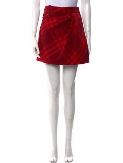 Pre-owned Burberry Wool Mini Skirt W/ Tags In Red