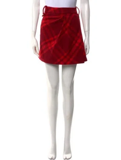 Pre-owned Burberry Wool Mini Skirt W/ Tags In Red