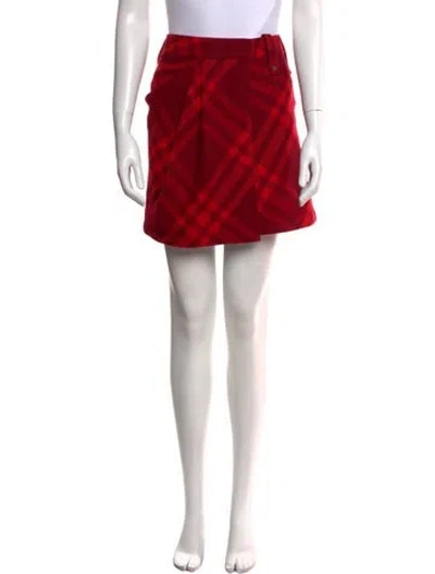 Pre-owned Burberry Wool Mini Skirt W/ Tags In Red