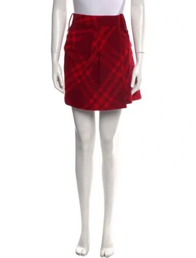 Pre-owned Burberry Wool Mini Skirt W/ Tags In Red