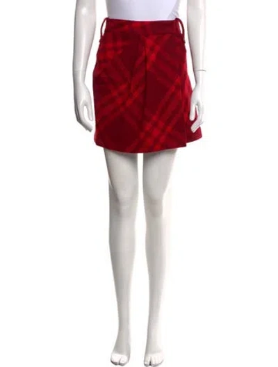 Pre-owned Burberry Wool Mini Skirt W/ Tags In Red