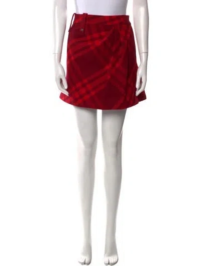 Pre-owned Burberry Wool Mini Skirt W/ Tags In Red