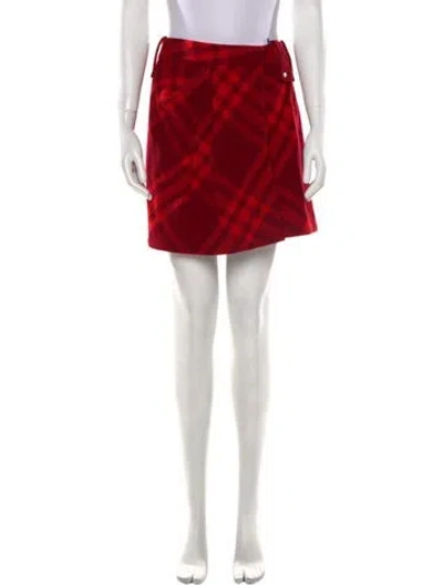 Pre-owned Burberry Wool Mini Skirt W/ Tags In Red