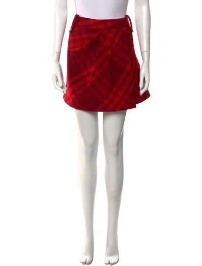 Pre-owned Burberry Wool Mini Skirt W/ Tags In Red