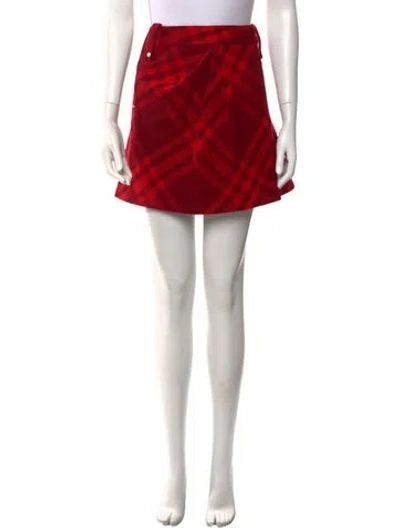 Pre-owned Burberry Wool Mini Skirt W/ Tags In Red