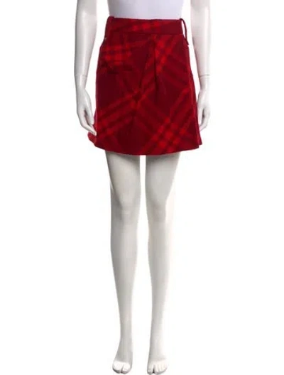 Pre-owned Burberry Wool Mini Skirt W/ Tags In Red