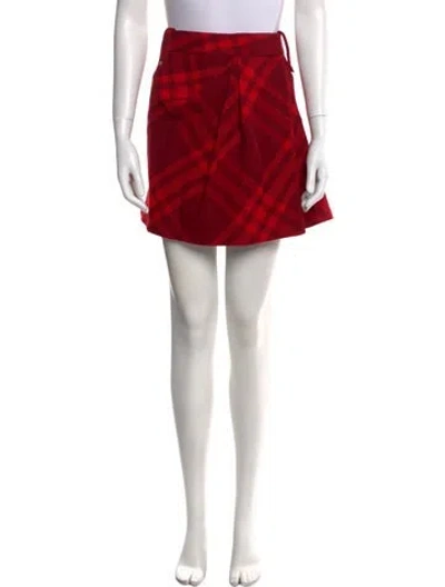 Pre-owned Burberry Wool Mini Skirt W/ Tags In Red