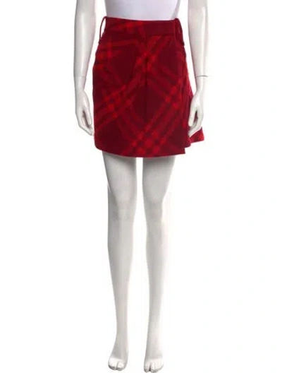 Pre-owned Burberry Wool Mini Skirt W/ Tags In Red