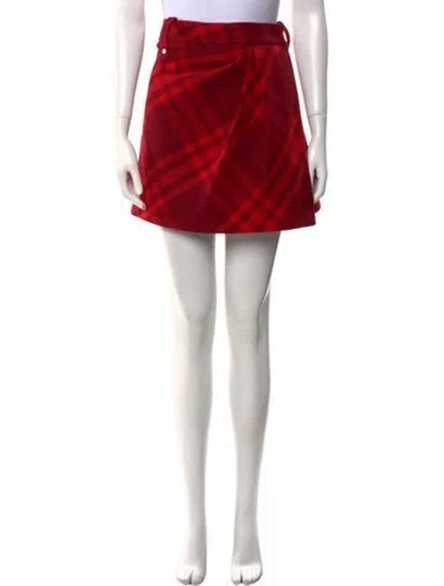 Pre-owned Burberry Wool Mini Skirt W/ Tags In Red