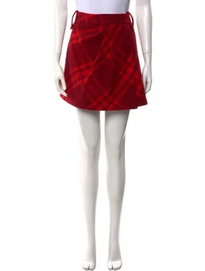 Pre-owned Burberry Wool Mini Skirt W/ Tags In Red