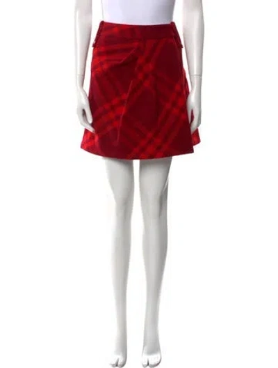 Pre-owned Burberry Wool Mini Skirt W/ Tags In Red