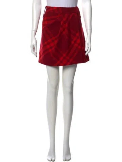 Pre-owned Burberry Wool Mini Skirt W/ Tags In Red
