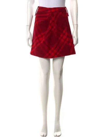 Pre-owned Burberry Wool Mini Skirt W/ Tags In Red