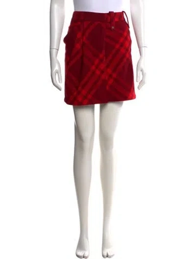 Pre-owned Burberry Wool Mini Skirt W/ Tags In Red