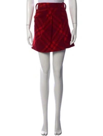 Pre-owned Burberry Wool Mini Skirt W/ Tags In Red