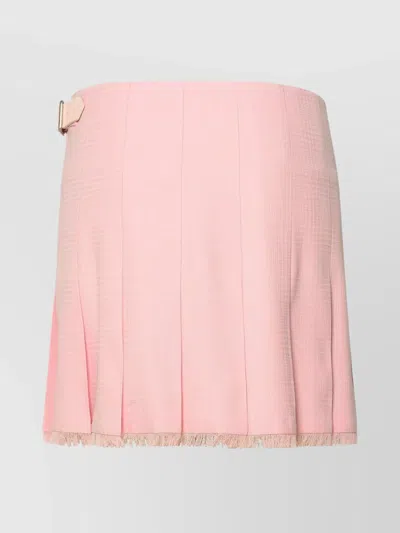 Burberry Wool Miniskirt With Buckle And Fringed Hem In Pink