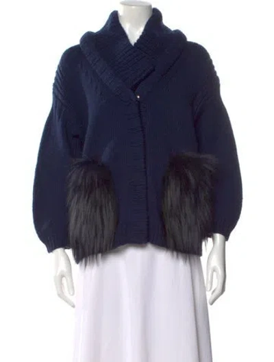 Pre-owned Burberry Wool Mock Neck Sweater In Blue