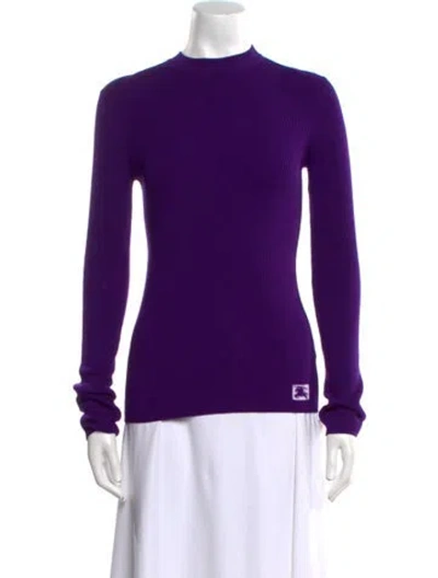 Pre-owned Burberry Wool Mock Neck Sweater In Purple