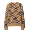 Burberry Beige Crewneck Sweater With Check Motif In Wool And Mohair Woman In Neutrals