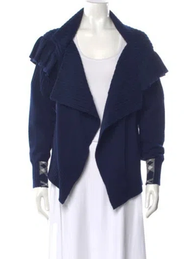 Pre-owned Burberry Wool Open Front Sweater In Blue