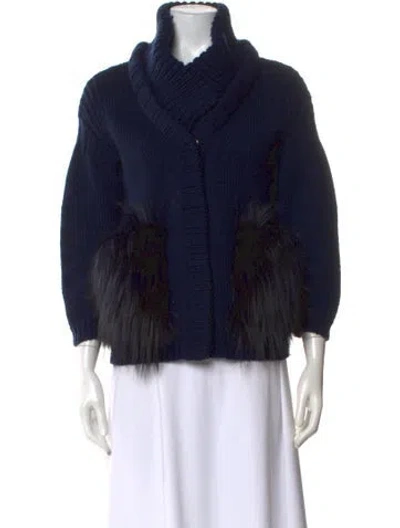 Pre-owned Burberry Wool Open Front Sweater In Blue