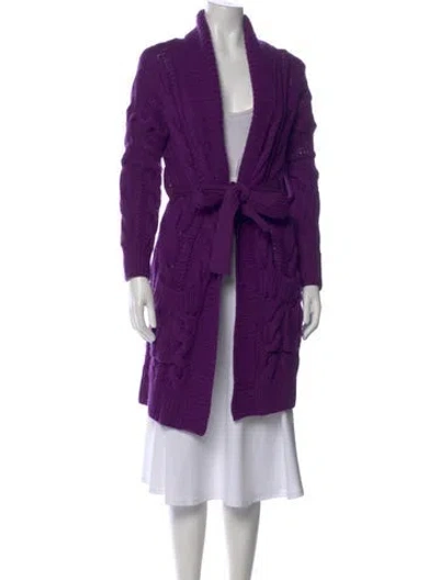 Pre-owned Burberry Wool Open Front Sweater In Purple