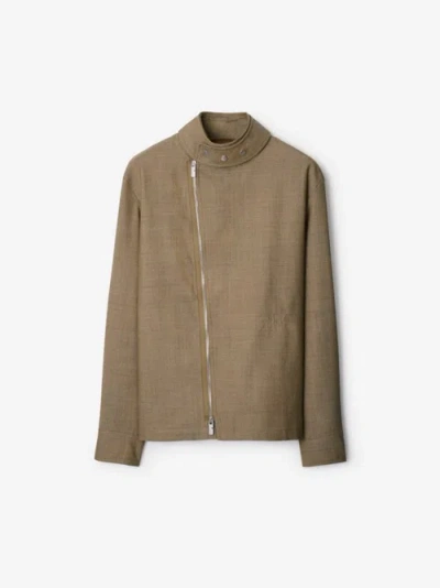 Burberry Ekd-embroidered Wool Overshirt In Beige/honey