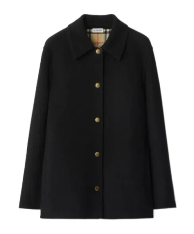Burberry Wool Overshirt In Black
