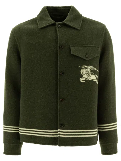 Burberry Wool Overshirt With Ekd Jackets Green