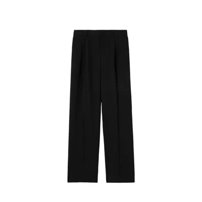 Burberry Wide Leg Tailored Wool Trousers In Black