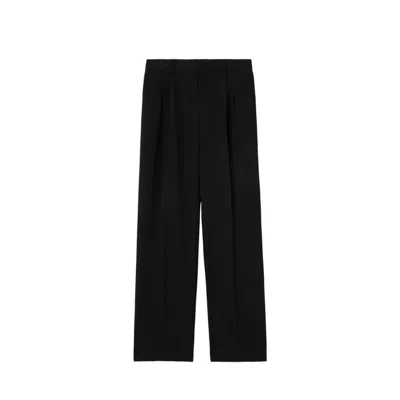 Burberry Wide Leg Tailored Wool Trousers In Black