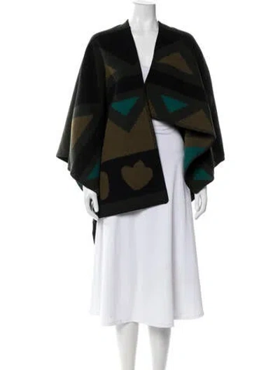 Pre-owned Burberry Wool Patterned Cape In Green