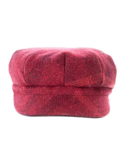 Pre-owned Burberry Wool Patterned Newsboy Cap In Red
