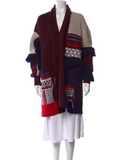 Pre-owned Burberry Wool Patterned Sweater In Burgundy