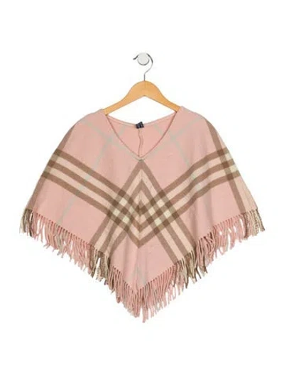 Pre-owned Burberry Babies' Wool Pink And Neutral Patterned Poncho With Fringe In Multi