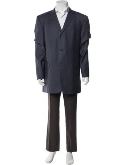 Pre-owned Burberry Wool Plaid Print Blazer In Blue