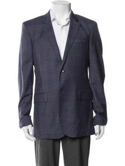 Pre-owned Burberry Wool Plaid Print Blazer In Blue