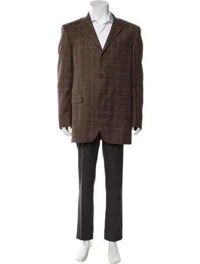 Pre-owned Burberry Wool Plaid Print Blazer In Brown