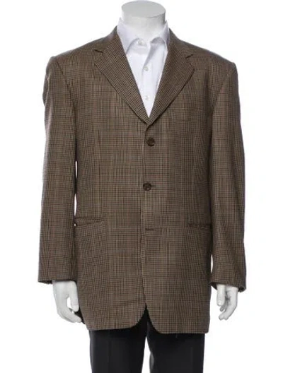 Pre-owned Burberry Wool Plaid Print Blazer In Brown