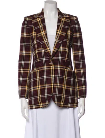 Pre-owned Burberry Wool Plaid Print Blazer In Burgundy