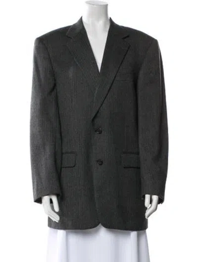 Pre-owned Burberry Wool Plaid Print Blazer In Gray